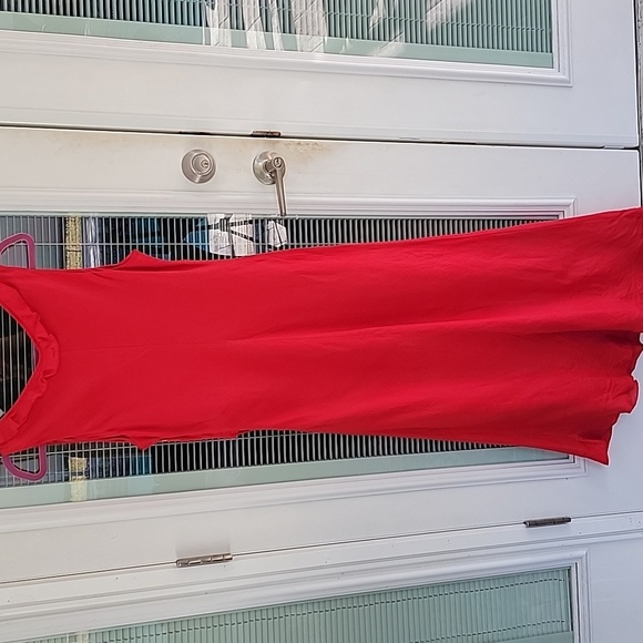 Linen Sleeveless Maxi Dress Sz 10 Side Zipper Asymmetrisal Hem Ruffle Detail - Picture 7 of 11